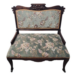 Antique Eastlake Style Carved Settee For Sale