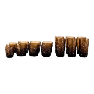 1960s Seneca Morgantown Brown Driftwood Glasses in 3 Sizes, 15 Pieces For Sale