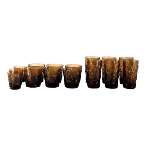 1960s Seneca Morgantown Brown Driftwood Glasses in 3 Sizes, 15 Pieces