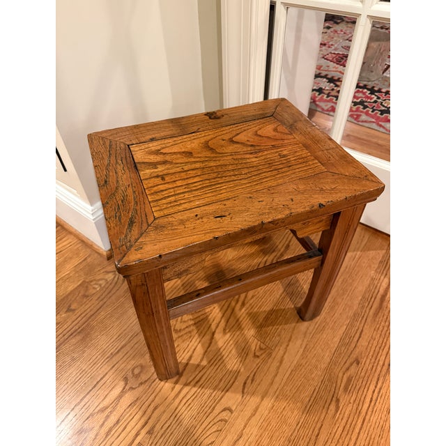 Antique Chinese Hardwood Elm Low Side Table / Stool For Sale - Image 13 of 17