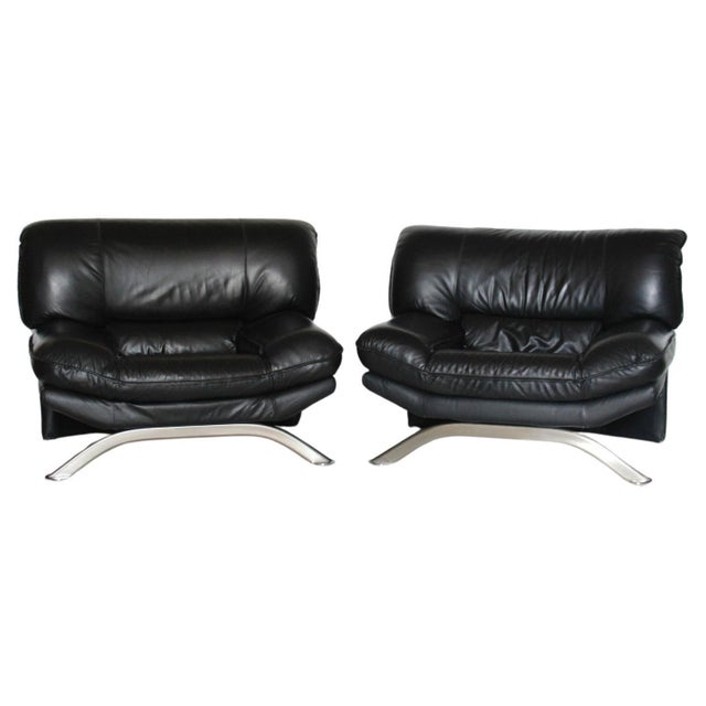 1980s Postmodern Lounge Chair in Black Leather and Steel attributed to Nicoletti Salotti for Avanti, Italy, 1980s For Sale - Image 5 of 14