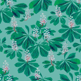 Sample - Blossoming Flowers Wallpaper by Paule Marrot in Turqoise For Sale