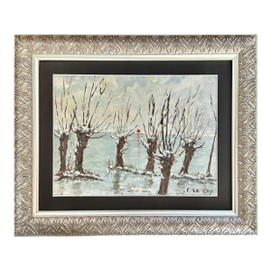 Antique French Winter Forest Painting