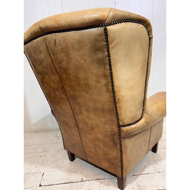 Vintage Leather Hotel Wingback Lounge Armchair, 1980 For Sale - Image 4 of 18