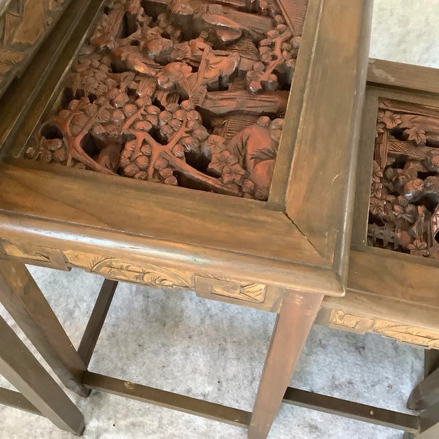 Brown 1960s Carved Asian Nesting Tables Set of 4 For Sale - Image 8 of 10