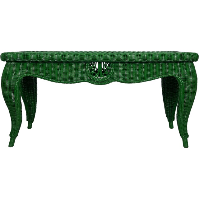 Green Wicker Console Table | Chairish