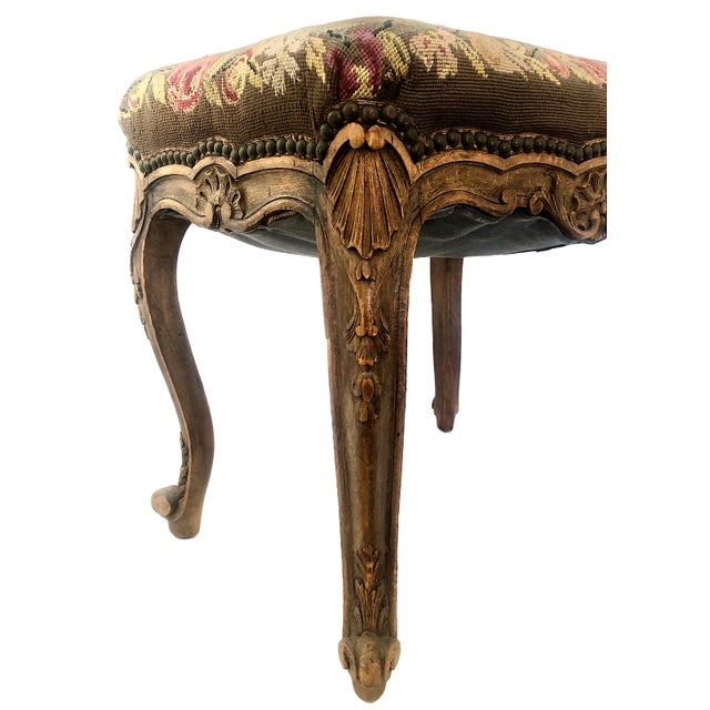 Wood Late 19th-Century Louis XV-style Bench With Needlework Upholstery For Sale - Image 7 of 11