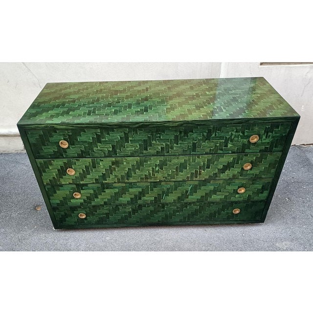 Dresser in Green Stained Bamboo with 4 Drawers & Brass Details from Dal Vera Conegliano, 1960s For Sale - Image 6 of 6