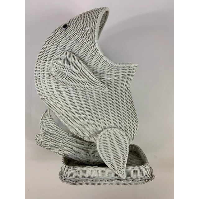 Wood Vintage White Wicker Whale Floor Basket For Sale - Image 7 of 10