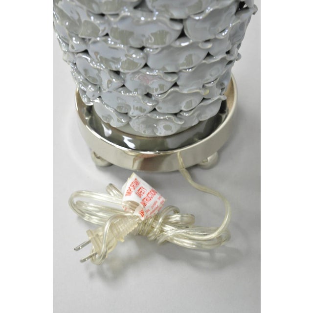 Contemporary Modern Gray Porcelain Leaf Leaves Chrome Table Lamps - A Pair For Sale - Image 14 of 17