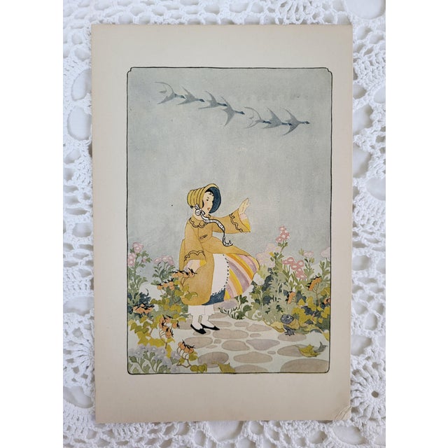 Illustration 1920 Art Print of a Young Girl in Flower Garden Reproduction For Sale - Image 3 of 4