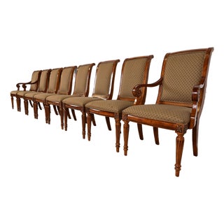 Ethan Allen French Regency Louis XVI Carved Cherry Wood Upholstered Dining Chairs, Set of Eight For Sale