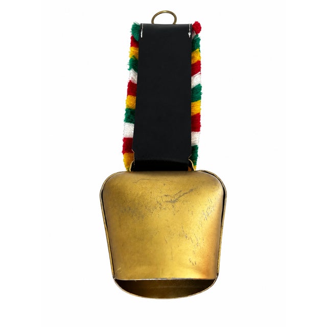 Rustic European Late 20th Century Swiss Alpine Decorative Cowbell With Floral Embroidered Strap For Sale - Image 3 of 4