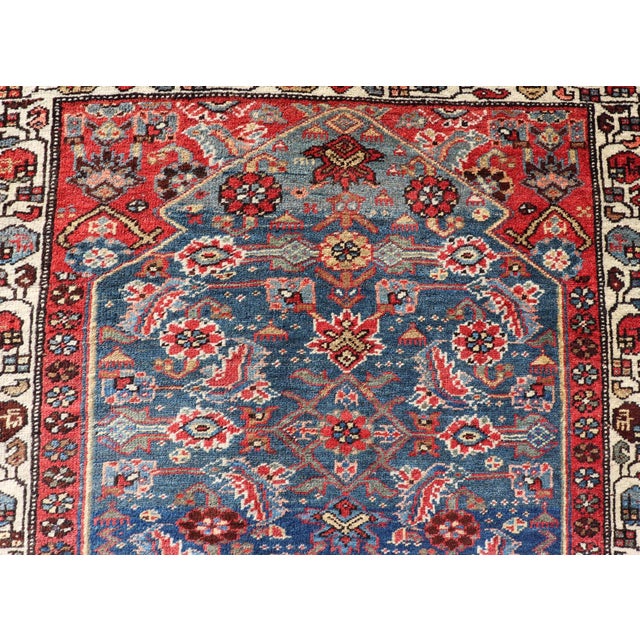 Antique Persian Bidjar Rug With Large Floral Motifs in Blue, Red, and Ivory For Sale - Image 9 of 12