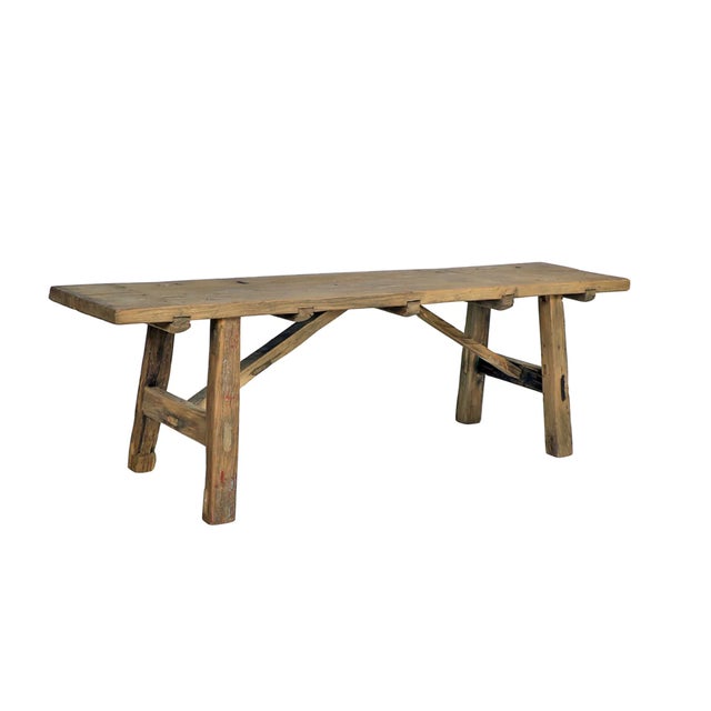 Farmhouse Matthew Izzo Home Wood Shop Reclaimed Elm Wood Door Bench For Sale - Image 3 of 3
