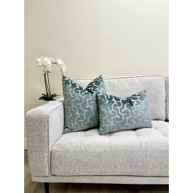 Spruce Green Velvet Pillow With Feather Down Insert For Sale - Image 4 of 4