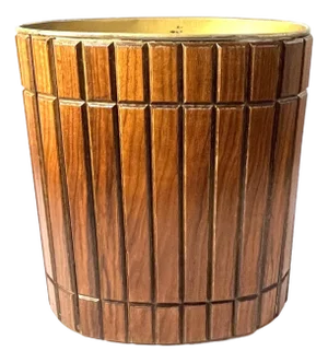 Mid 20th Century MCM Beveled Walnut Slat Wastepaper Trashcan