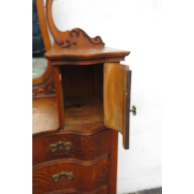 Southern Furniture Early 1900s Tiger Oak Large Tall Serpentine Gentleman’s Chest With Mirror 5982 For Sale - Image 15 of 18
