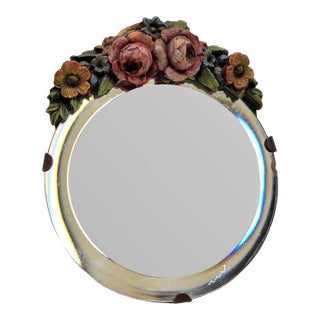 Antique Barbola Vanity Dresser Mirror With Flowers For Sale