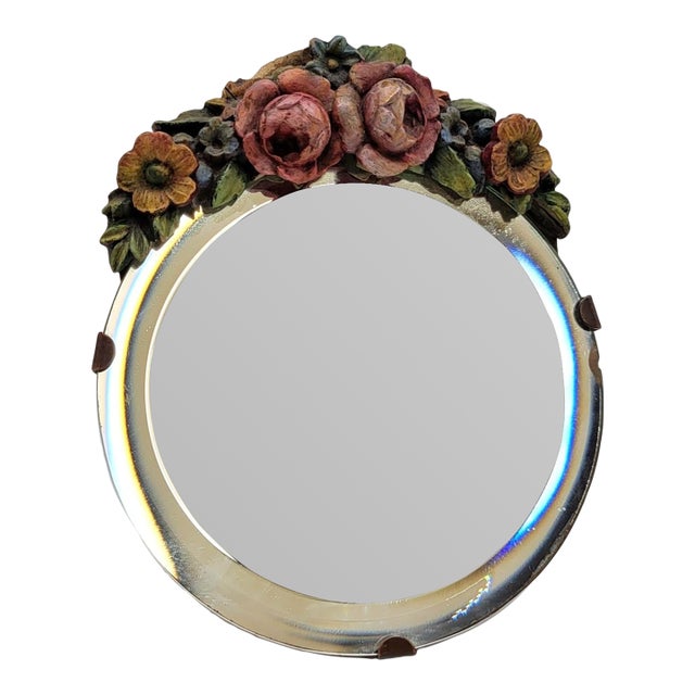 Antique Barbola Vanity Dresser Mirror With Flowers For Sale