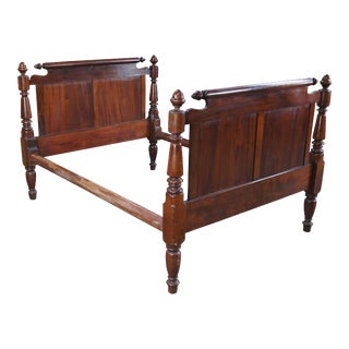 Antique 19th Century American Sheraton Mahogany Full Size Rope Acorn Poster Bed For Sale