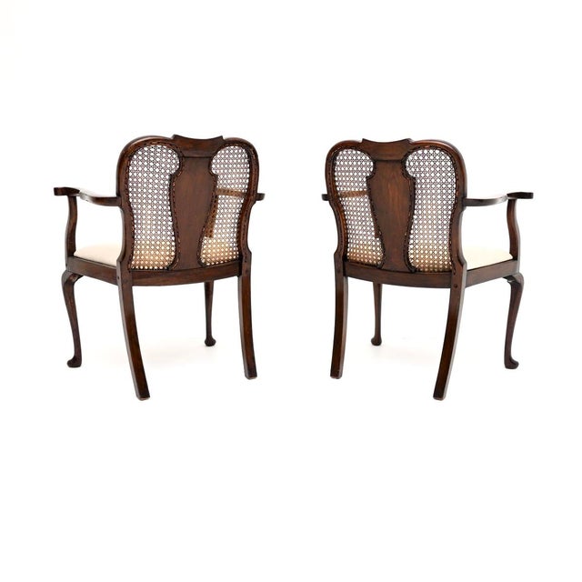 Early 20th Century Antique Edwardian Walnut Cane Back Armchairs, 1900, Set of 2 For Sale - Image 5 of 11
