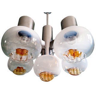 Chandelier in Chrome Metal and Murano Glass from Mazzega, 1970s For Sale