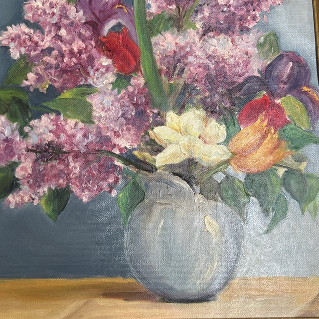 Mid-Century Modern 1960’s Original Floral Still Life Painting “Spring Flowers” For Sale - Image 3 of 6