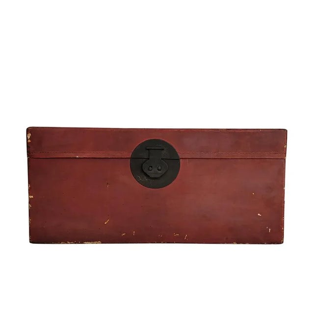 Brick Red 1900s Red Leather Antique Trunk For Sale - Image 8 of 8