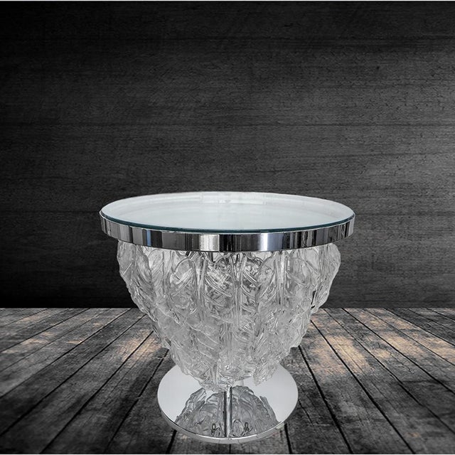Italian Italian Delicatezza Chrome Clear Murano Glass Leaves Table by Fabio LTD For Sale - Image 3 of 5