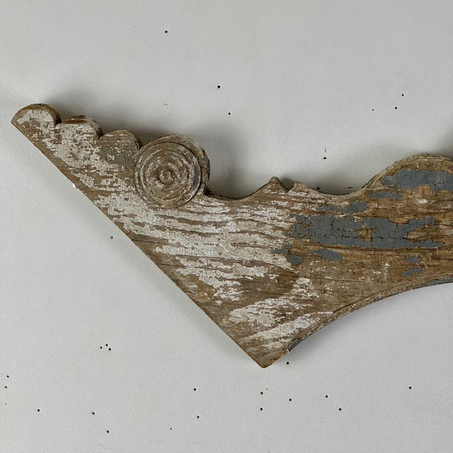 Early 20th Century Architectural Salvage Decorative Wood Valance Element in Blue Gray & Crescent Design For Sale - Image 12 of 12