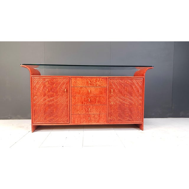 Maroon Vintage Rattan Sideboard, 1970s For Sale - Image 8 of 8