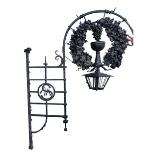 Large Cast-Iron Wall Lantern with Grapevine, Grapes and S AM Emblem, 1920s For Sale