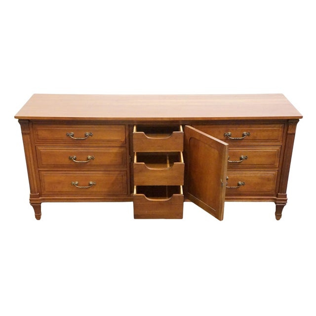 Late 20th Century Davis Cabinet Co. Italian Neoclassical Style 70" Adriano Cherry Triple Door Dresser 502 For Sale - Image 5 of 17