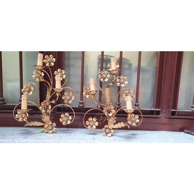 Golden Wrought Iron Wall Lamps, 1980s, Set of 2 For Sale - Image 4 of 9