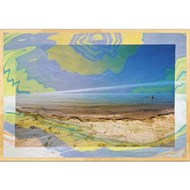 The Heavenly Place Marbling & Photography, Ink on Archival Paper, Oak Frame For Sale