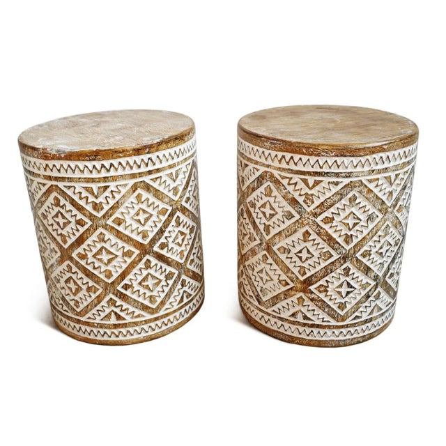 Wood Vintage Tribal Java Carved Wood Side Table Stand For Sale - Image 7 of 9