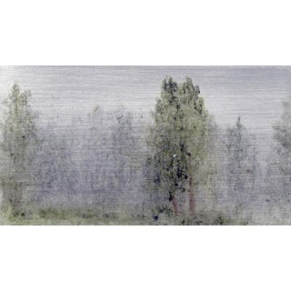 Rain in Red Feather II by Lisa Lebofsky | Oil on aluminum Landscape with trees in rain. For Sale