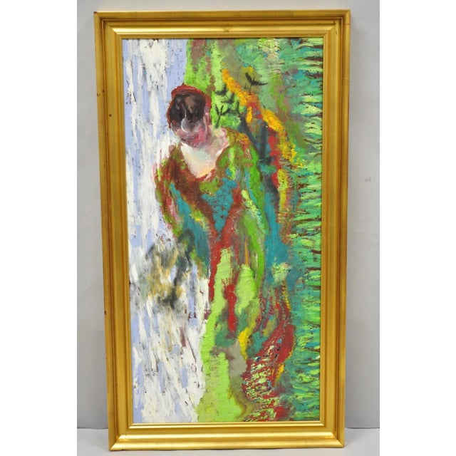 Large Impressionist Style Young Woman in Field Oil on Wood Board Framed Painting For Sale - Image 15 of 15