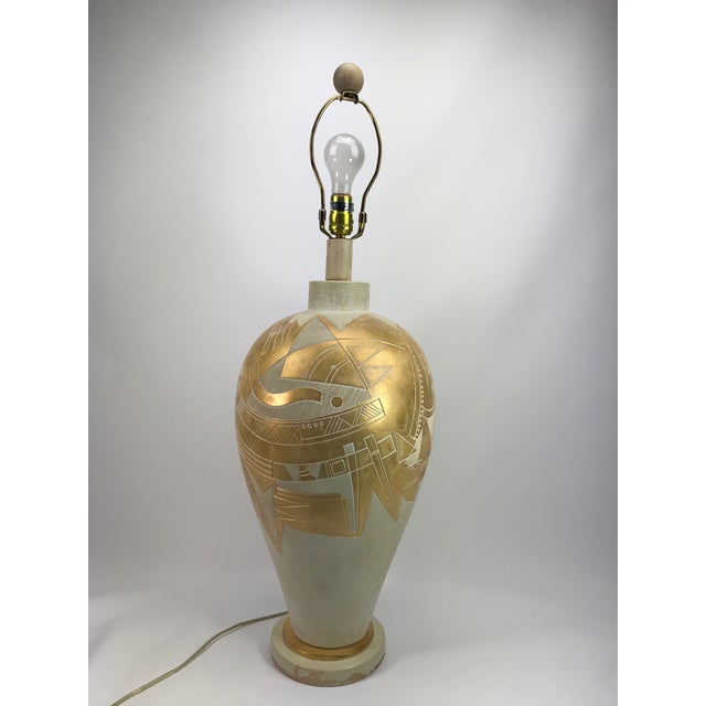White & Gold Geometric Cubist Style Table Lamp | Chairish