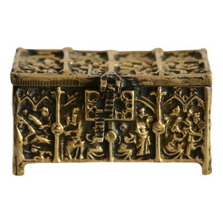 Brutalist Bronze Box with Medieval Decor, 1950s For Sale