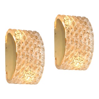 Pair of Modernist Hand-Blown Murano Braided Motif Glass Sconces W/ 24 Karat Gold For Sale