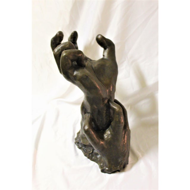 1990s Art Nouveau Sculpture of Hands Bronze Casting after Rodin Impressionism style For Sale - Image 16 of 18