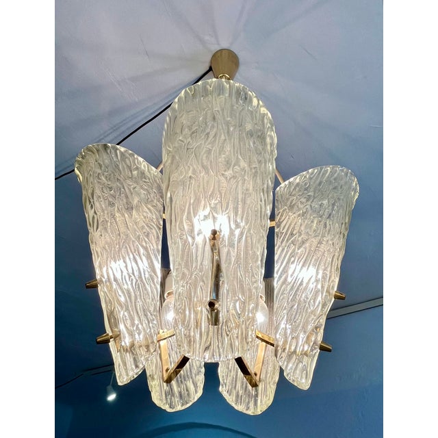 1950s Chandelier in Brass and Textured Glass by J. T. Kalmar for Kalmar, 1960s For Sale - Image 5 of 7
