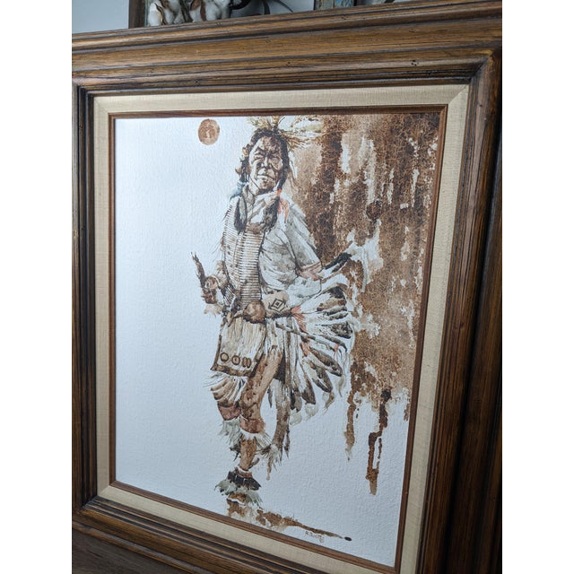 Mid 20th Century R. Scott Signed Mixed Media Native American Figure Drawing, Watercolor Ink on Paper, Framed Fine Art For Sale - Image 12 of 15