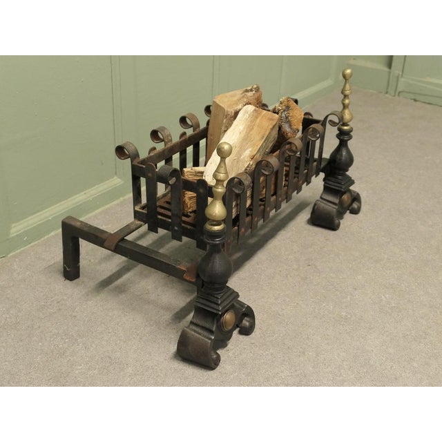 1900 - 1909 Antique Inglenook Fire Grate on Andirons, 1900 For Sale - Image 5 of 8