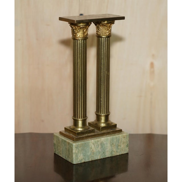 Antique Victorian Marble & Brass Roman Grand Tour Statue Columns Pillars, Set of 2 For Sale - Image 12 of 18
