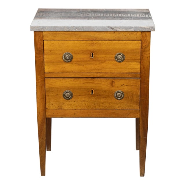 French 19th Century Petite Commode with Grey Marble Top and Two Drawers For Sale