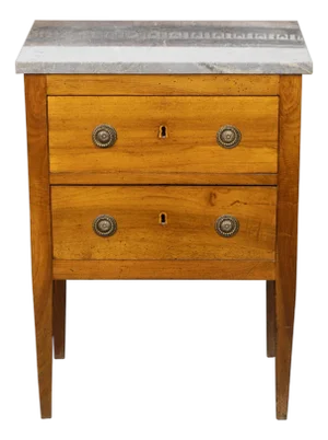 French 19th Century Petite Commode with Grey Marble Top and Two Drawers