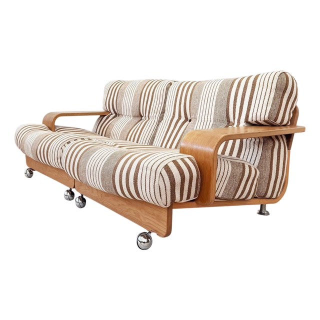 70s Mario Bellini Cassina Attributed "Pianura" Style Oak Two Seater Sofa Loveseat (1 of 2) For Sale